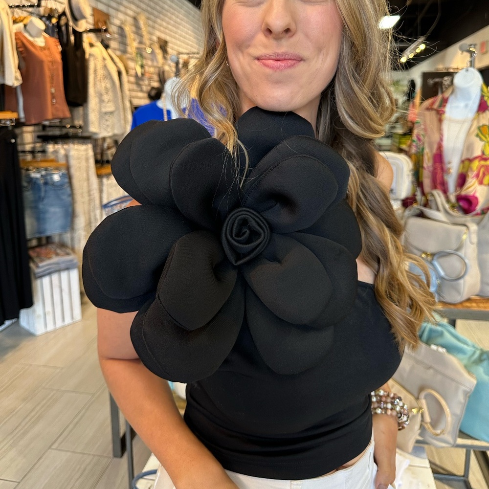 Nylon Apparel -  3 D Floral One Shoulder Top, Black, Sizes S ‎ - NWT